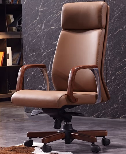 真皮老板椅 商務 電腦椅家用大班椅書房椅子人體工學椅靠背轉椅QZ-00172 棕色高背（牛皮）
