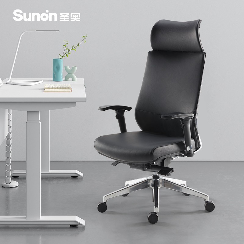圣奥sunon人体工学真皮大班椅老板椅高背办公椅皮椅真皮大班椅子电脑