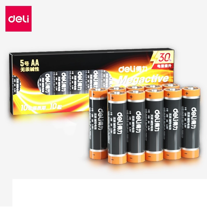 得力（deli）5号电池 碱性干电池10粒装 适用于 儿童玩具/钟表/遥控器/电子秤/鼠标/电子门锁等 18502